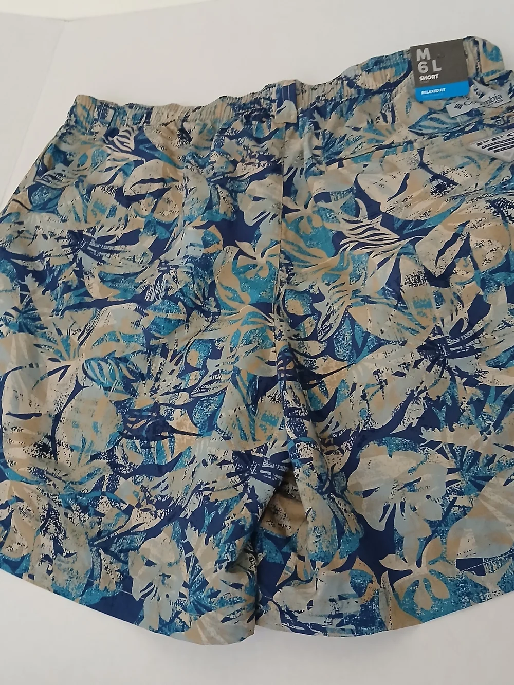 Columbia Blue & Sand Tropical Print Shorts Size M6L Short Court New $18 - Picture 5 of 13